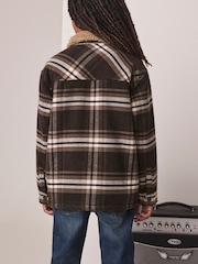 Chocolate Brown Check Borg Lined Shacket (3-16yrs) - Image 4 of 10