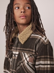 Chocolate Brown Check Borg Lined Shacket (3-16yrs) - Image 5 of 10
