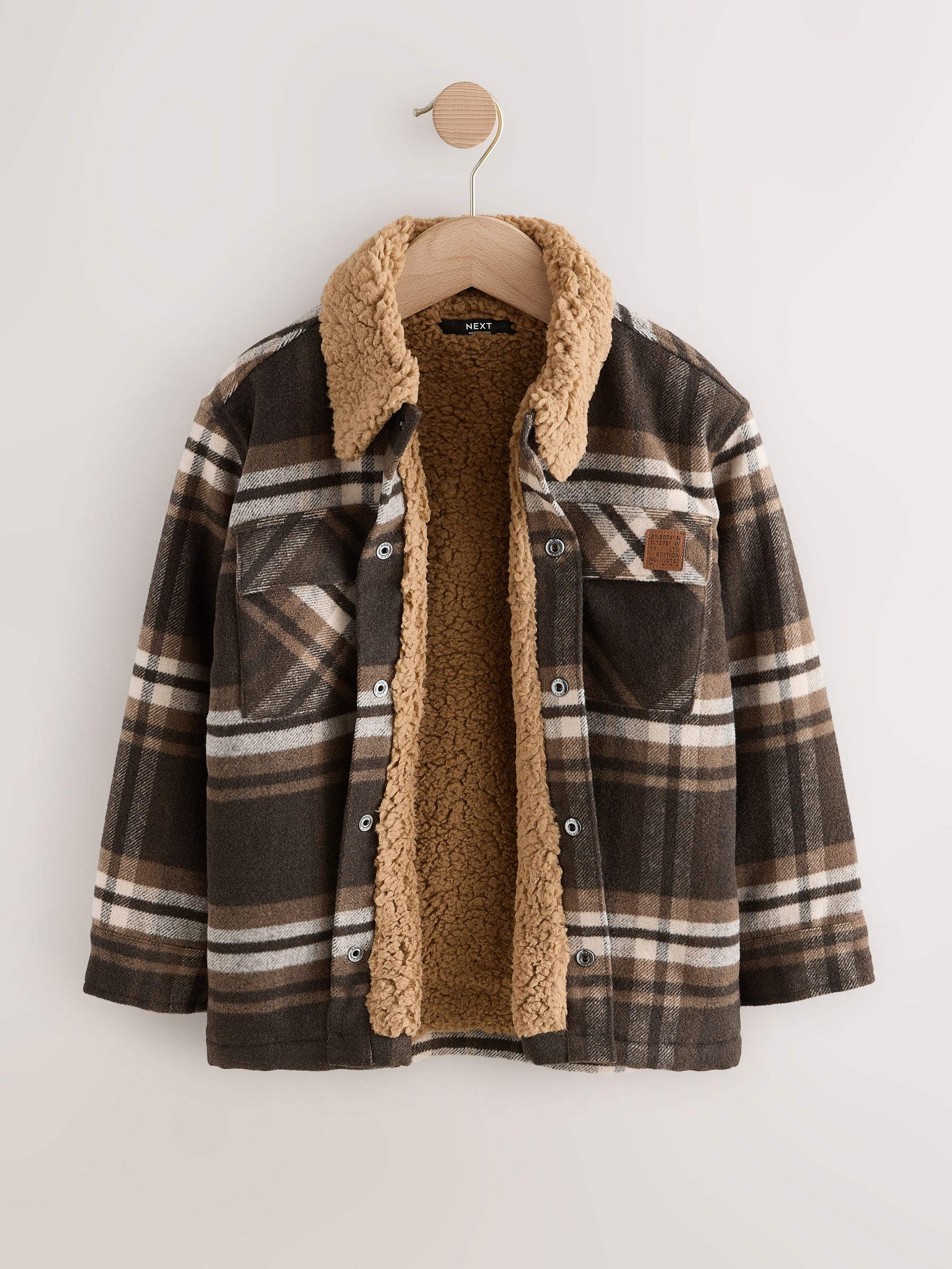 Buy Chocolate Brown Check Borg Lined Shacket (3-16yrs) from Next