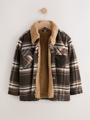 Chocolate Brown Check Borg Lined Shacket (3-16yrs) - Image 7 of 10