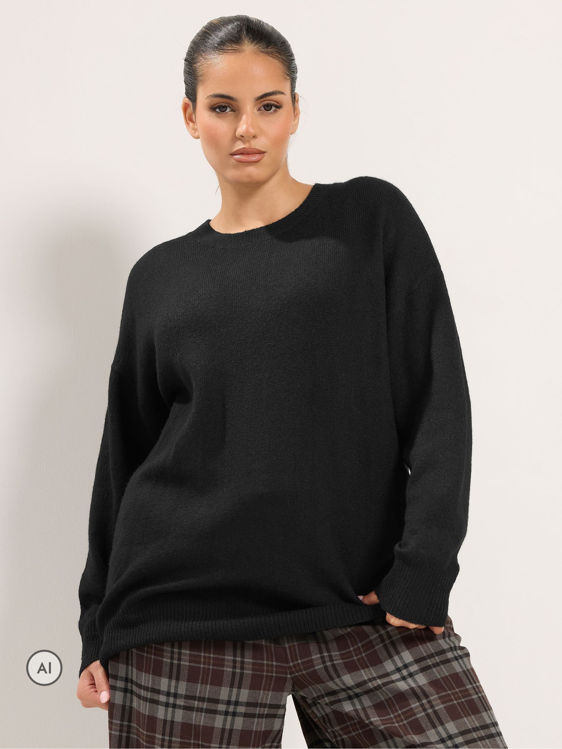 Yours Curve Women's Black Crew Neck Soft Touch Jumper