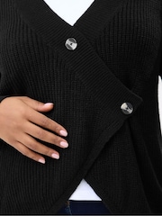 Yours Curve Black Asymmetric Button Up Cardigan - Image 4 of 5