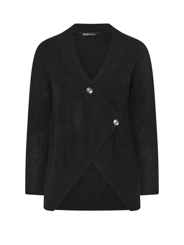 Yours Curve Black Asymmetric Button Up Cardigan - Image 5 of 5 Yours Curve Black Asymmetric Button Up Cardigan - Image 5 of 5