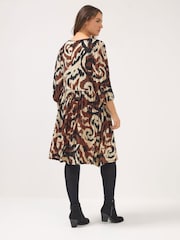 Yours Curve Brown Abstract Notch Neck Dress - Image 3 of 5