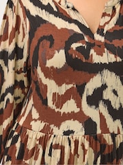 Yours Curve Brown Abstract Notch Neck Dress - Image 4 of 5