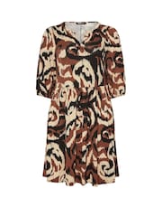 Yours Curve Brown Abstract Notch Neck Dress - Image 5 of 5