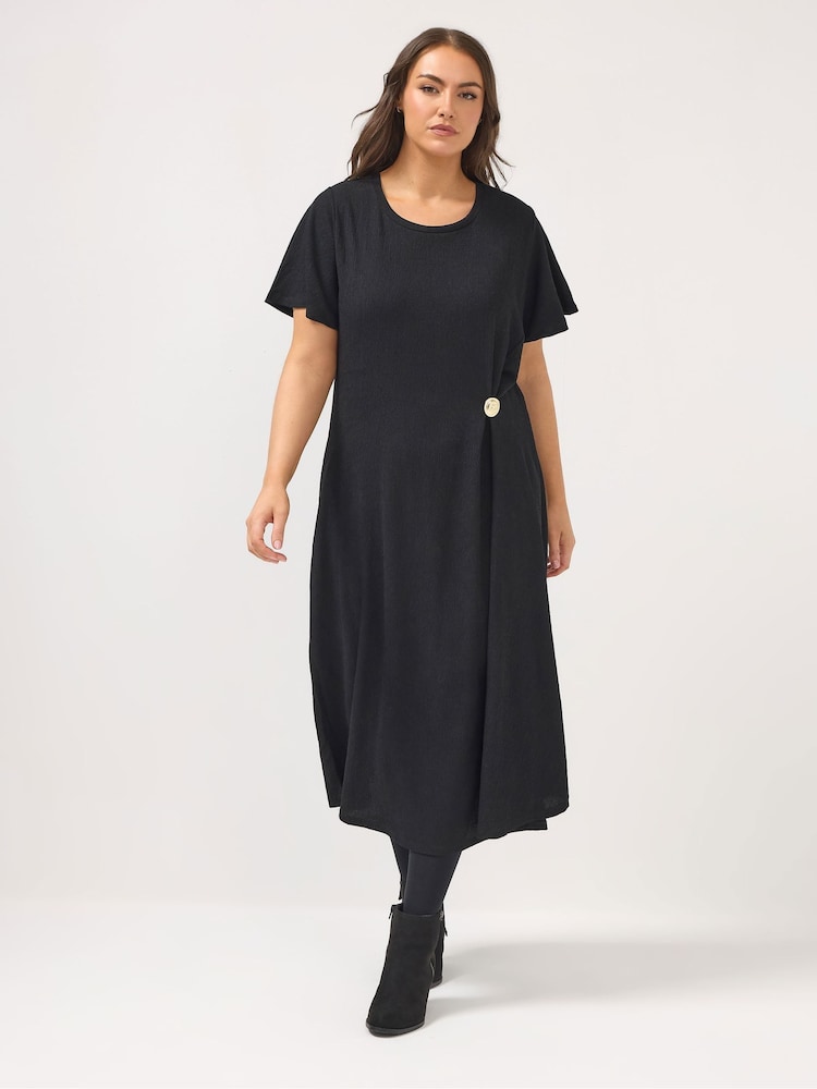 Yours Curve Black Button Detail Dress - Image 1 of 5 Yours Curve Black Button Detail Dress - Image 1 of 5