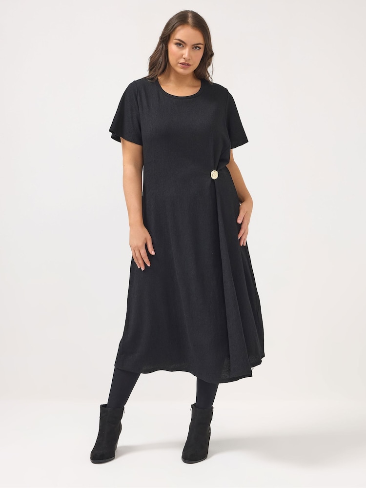 Yours Curve Black Button Detail Dress - Image 2 of 5 Yours Curve Black Button Detail Dress - Image 2 of 5