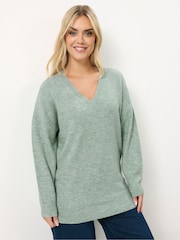 Yours Curve Green V-Neck Soft Touch Jumper - Image 1 of 5