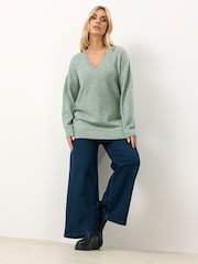 Yours Curve Green V-Neck Soft Touch Jumper - Image 2 of 5
