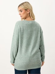 Yours Curve Green V-Neck Soft Touch Jumper - Image 3 of 5