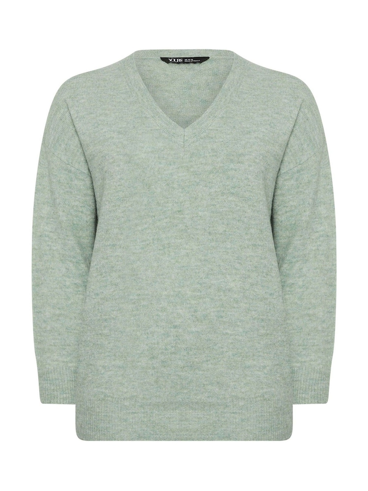 Yours Curve Green V-Neck Soft Touch Jumper - Image 5 of 5