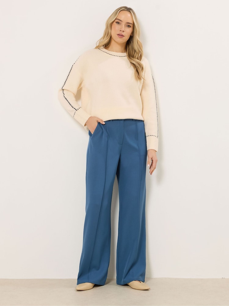 Long Tall Sally Blue Wide Leg Seam Front Trousers - Image 1 of 5 Long Tall Sally Blue Wide Leg Seam Front Trousers - Image 1 of 5