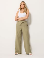 Long Tall Sally Green Tab Detail Wide Leg Trousers - Image 1 of 5