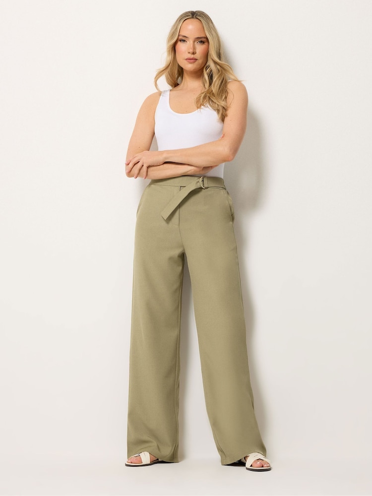 Long Tall Sally Green Tab Detail Wide Leg Trousers - Image 1 of 5