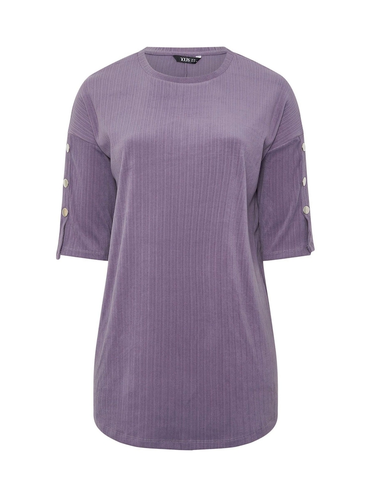 Yours Curve Purple Ribbed Button Detail Top - Image 5 of 5 Yours Curve Purple Ribbed Button Detail Top - Image 5 of 5