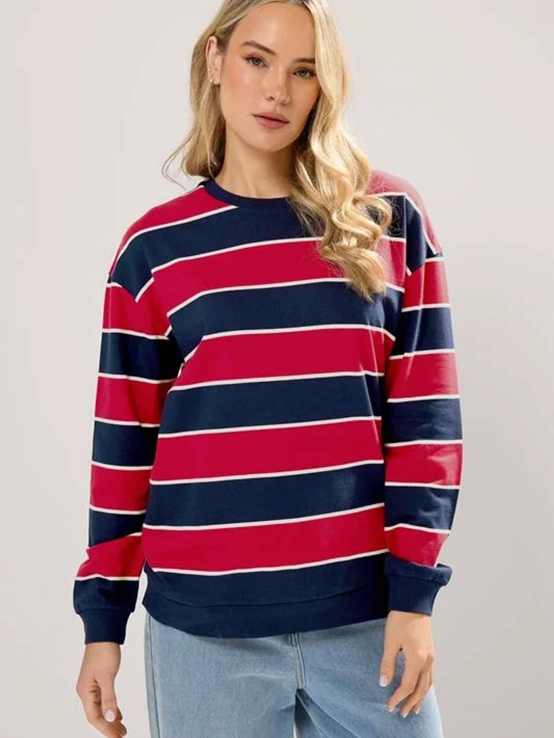 Lts Women's Blue Tall Navy & Red Stripe Crew Neck Sweatshirt Size 20 - Image 2