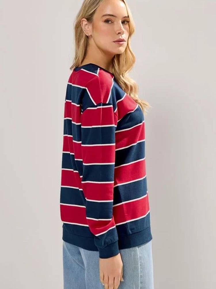 Long Tall Sally Blue Stripe Crew Neck Sweatshirt - Image 2 of 5 Long Tall Sally Blue Stripe Crew Neck Sweatshirt - Image 2 of 5