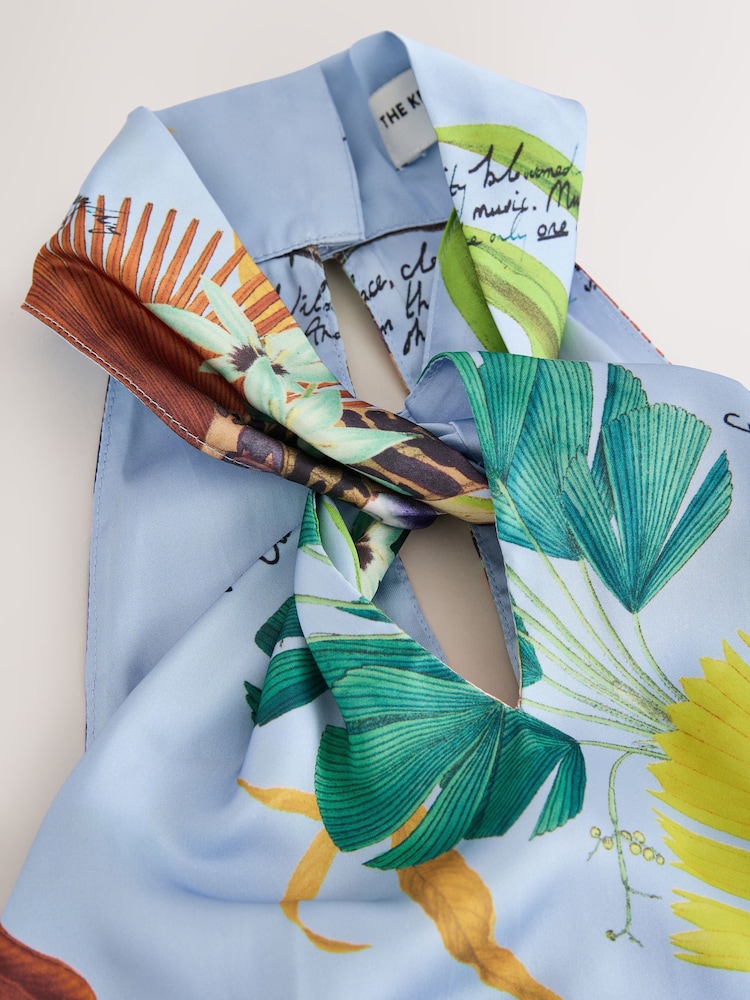 Blue Floral Print Kew Collection Botanical Satin Halter Top - Image 3 of 3