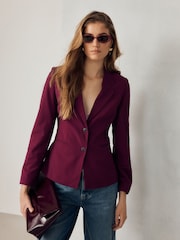 Burgundy Cinched Single Breasted Blazer - Image 3 of 8