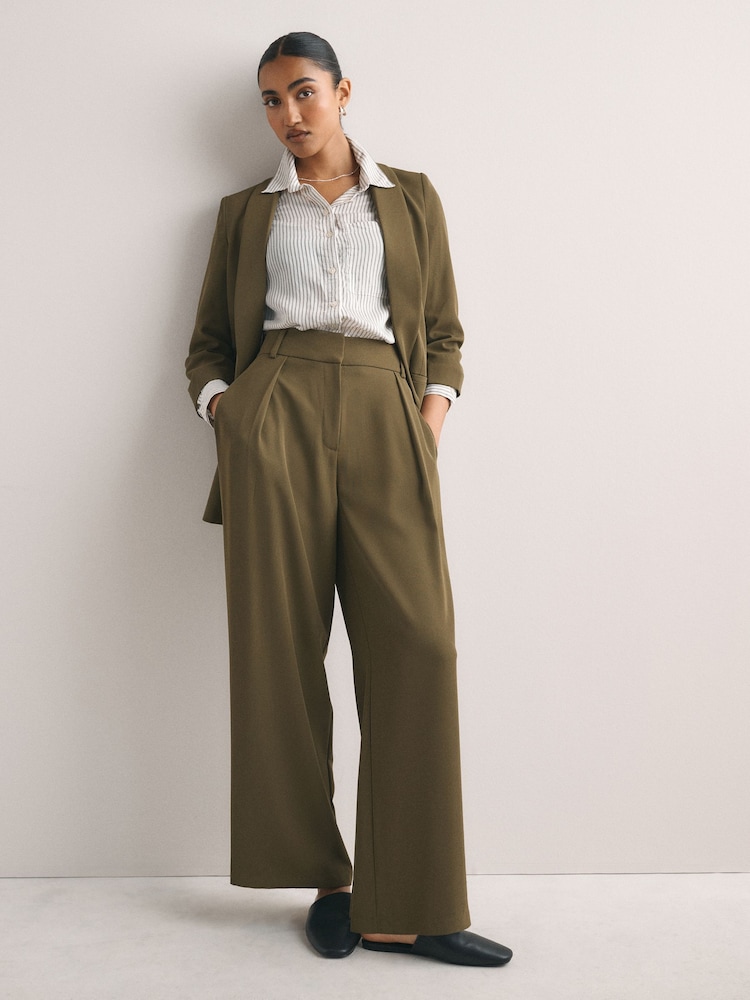 Olive Green Relaxed Ruched Sleeve Blazer - Image 2 of 7