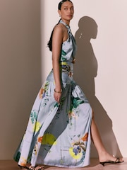 Blue Kew Collection Botanical Satin Maxi Skirt - Image 1 of 9