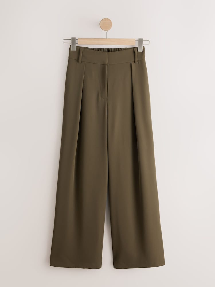 Olive Green Elastic Back Wide Leg Trousers - Image 1 of 3 Olive Green Elastic Back Wide Leg Trousers - Image 1 of 3