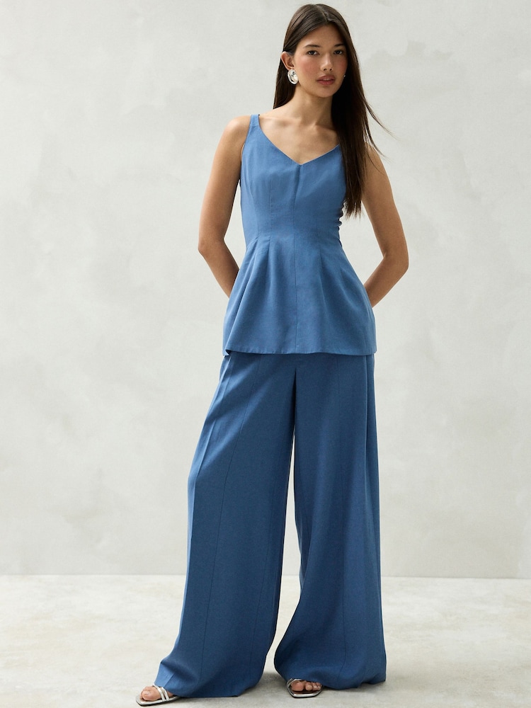 Blue Peplum V-Neck Top - Image 2 of 8 Blue Peplum V-Neck Top - Image 2 of 8