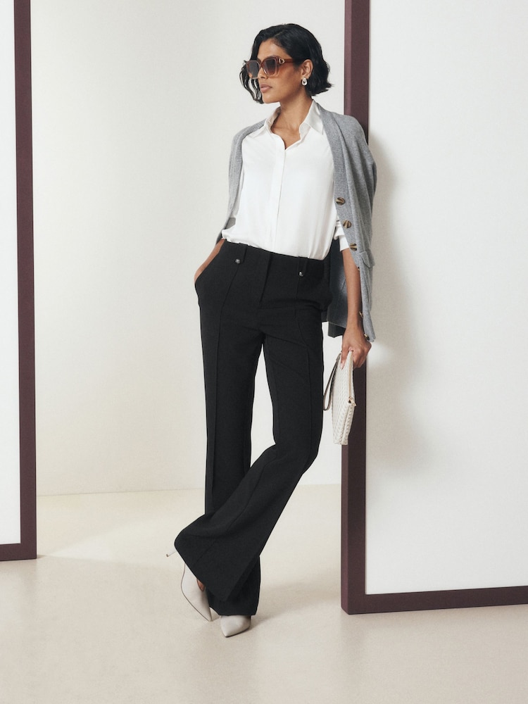 Qara - Tailored Hardware Detail Bootcut Trousers with Stretch - 9şəkildən 2 şəkil Qara - Tailored Hardware Detail Bootcut Trousers with Stretch - 9şəkildən 2 şəkil