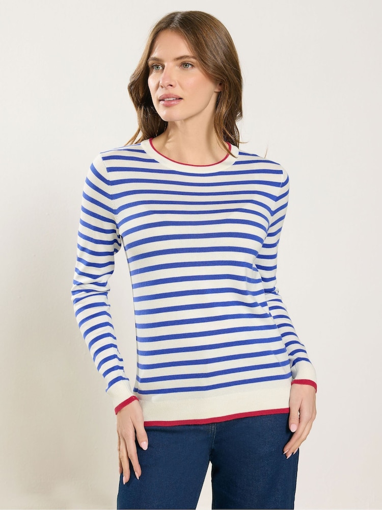 M&Co White Stripe Crew Neck Jumper - Image 1 of 5 M&Co White Stripe Crew Neck Jumper - Image 1 of 5