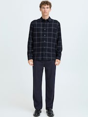 Casual Friday Blue Cfmartis Wool Mix Checked Overshirt - Image 3 of 8