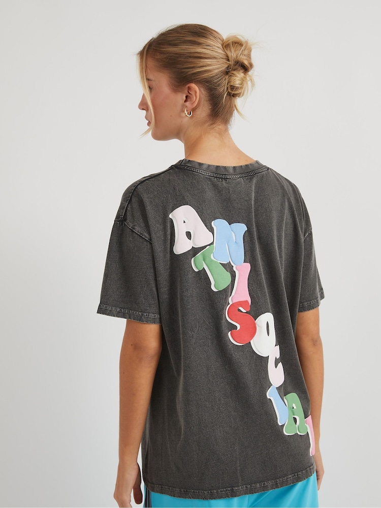 Skinnydip Grey Antisocial Acid Wash T-Shirt - Image 2 of 5