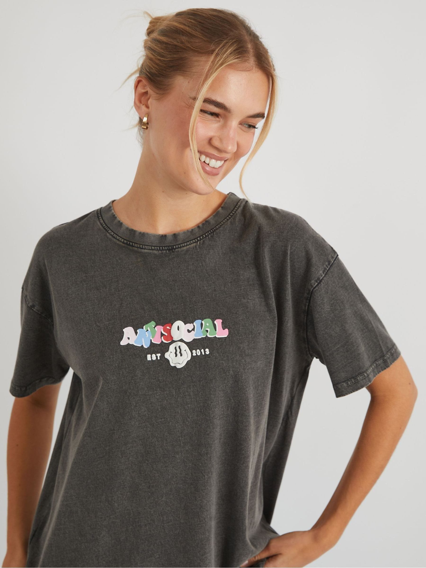 Buy Skinnydip Grey Antisocial Acid Wash T-Shirt from Next USA