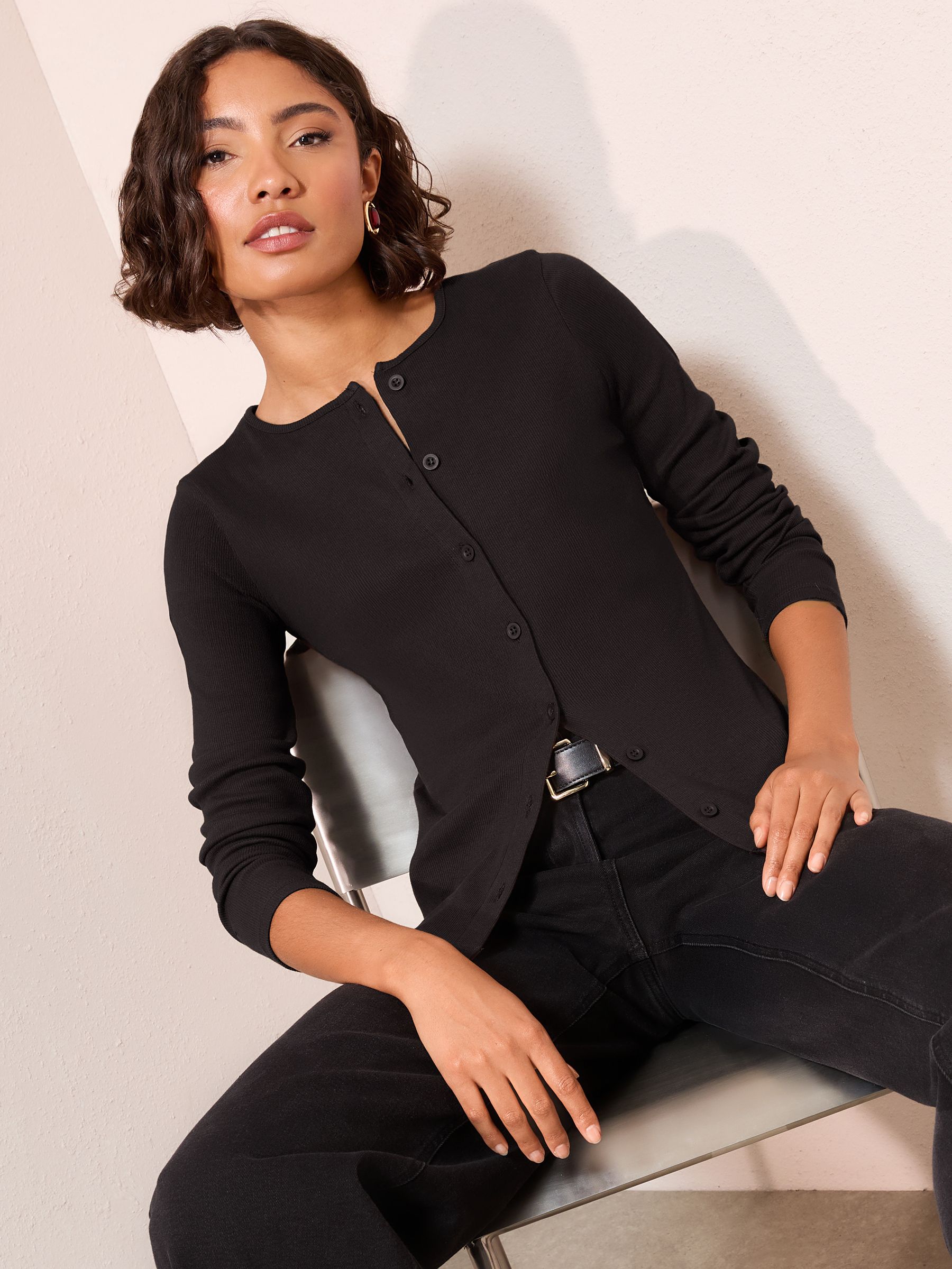 yilon】RIB ENSEMBLE BUTTON TOPS Button Henley Lightweight Rib