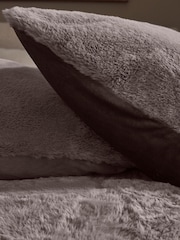 Dark Natural Plush Faux Fur Duvet Cover and Pillowcase Set - Image 3 of 5