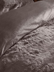 Dark Natural Plush Faux Fur Duvet Cover and Pillowcase Set - Image 4 of 5