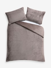 Dark Natural Plush Faux Fur Duvet Cover and Pillowcase Set - Image 5 of 5