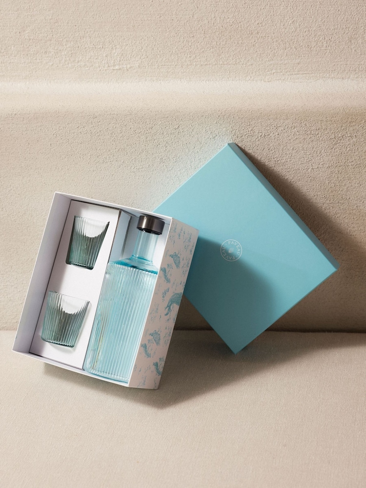 Paveau Set of 2 Light Blue Cable Water Bottle And Glasses Gift Box - Image 1 of 1