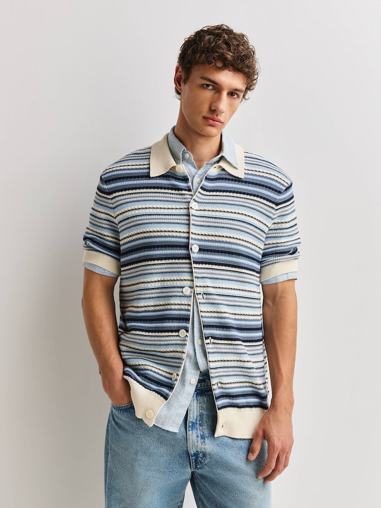 NN.07 Blue Nolan Stripe Knit Shirt - Image 2 of 9