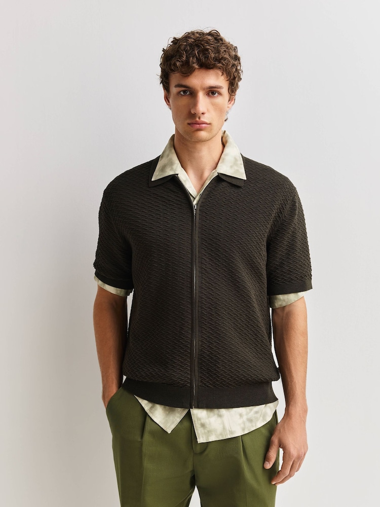 NN.07 Green Gustav Full Zip Knit Shirt - Image 1 of 6