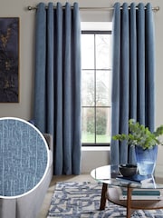 Blue Flint Heavyweight Chenille Blackout/Thermal Eyelet Curtains - Image 1 of 8