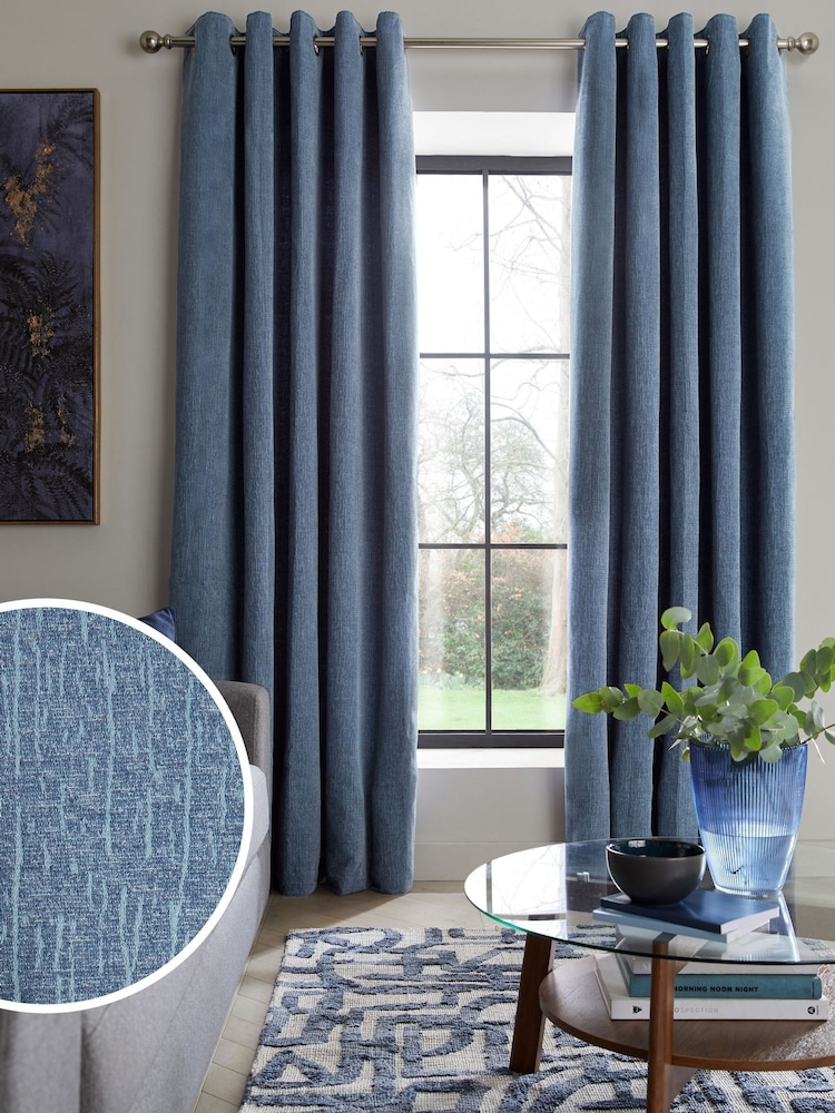 Blue Flint Heavyweight Chenille Blackout/Thermal Eyelet Curtains - Image 1 of 8