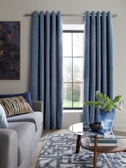 Blue Flint Heavyweight Chenille Blackout/Thermal Eyelet Curtains - Image 2 of 8