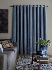 Blue Flint Heavyweight Chenille Blackout/Thermal Eyelet Curtains - Image 3 of 8
