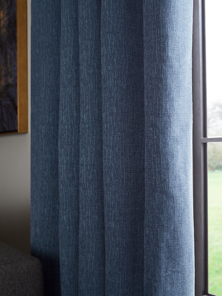 Blue Flint Heavyweight Chenille Blackout/Thermal Eyelet Curtains - Image 7 of 7 Blue Flint Heavyweight Chenille Blackout/Thermal Eyelet Curtains - Image 7 of 7