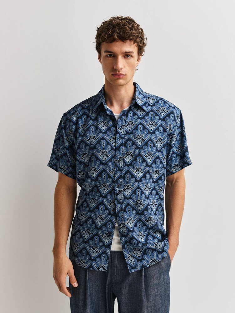 NN.07 Blue Deon Short Sleeve Print Shirt - Image 1 of 6 NN.07 Blue Deon Short Sleeve Print Shirt - Image 1 of 6