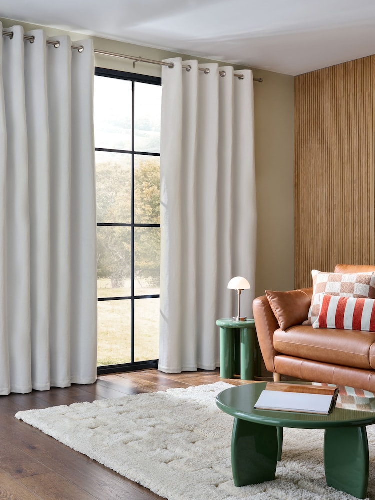 White Heavyweight Chenille Blackout/Thermal Eyelet Curtains - Image 1 of 5