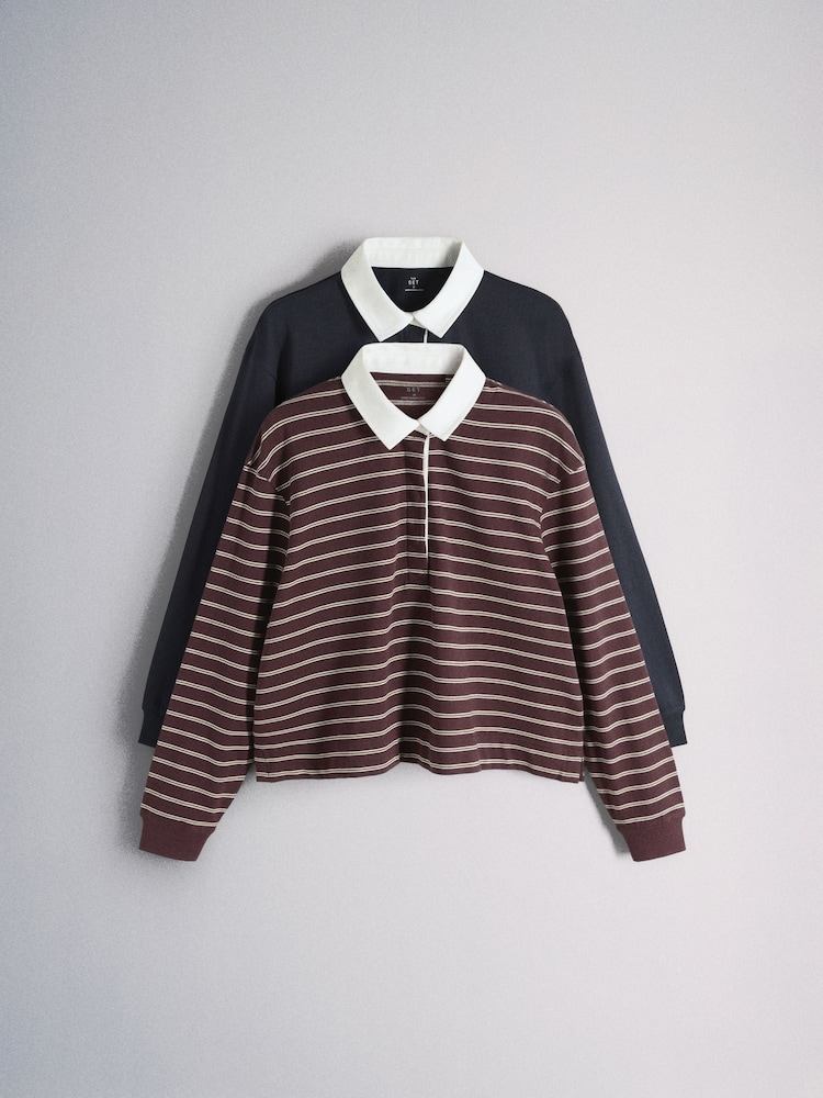 The Set 2 Pack Stripe and Navy Rugby Top Stripe - Image 2 of 10