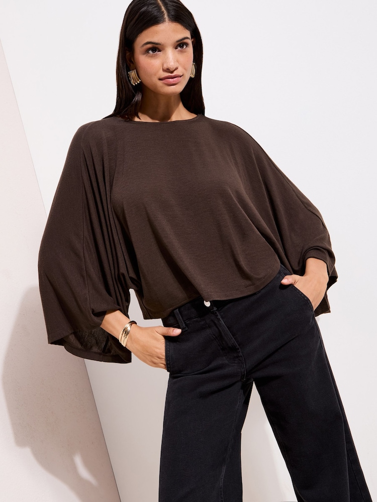 Friends Like These Chocolate Brown Cape Top - Image 1 of 4