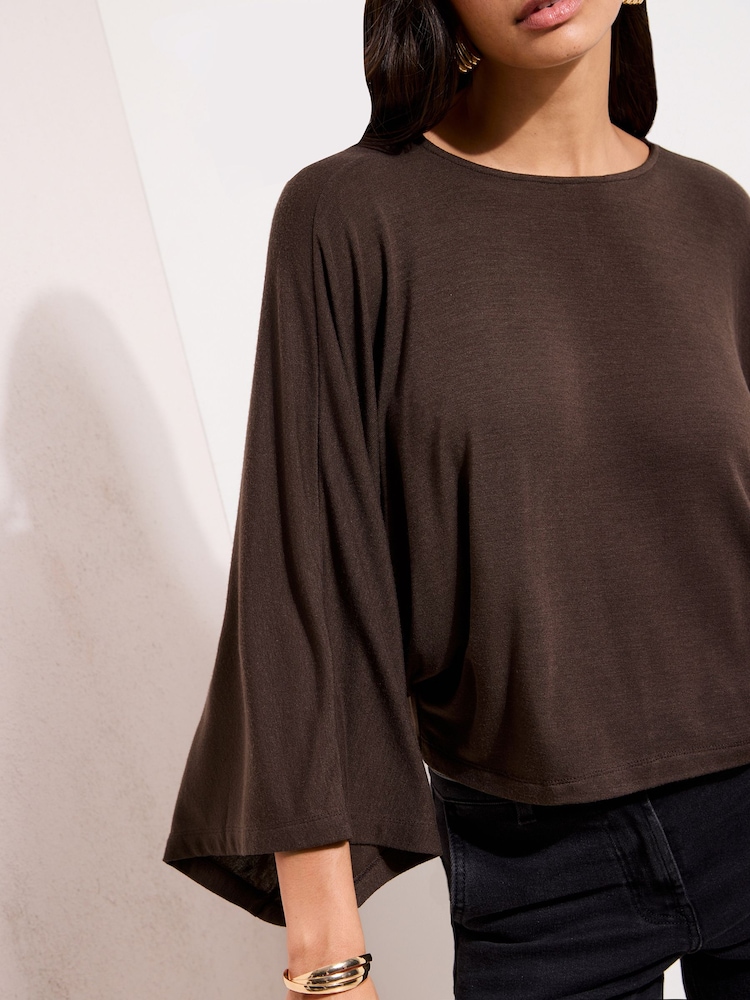 Friends Like These Chocolate Brown Cape Top - Image 2 of 4